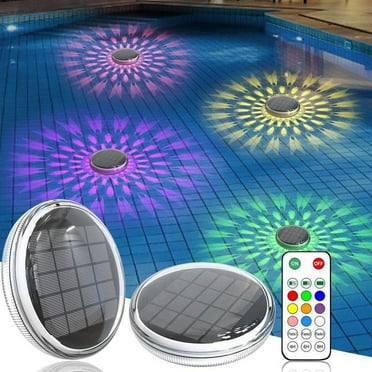 Solar Rechargeable Floating Pool Lights, RGB with Remote Control, 9 Lighting, Timing Mode, IPX7 Waterproof for Inground Pool, Bathroom, Bathtub, Pool Party, 2 PACK
