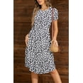 thumbnail image 3 of CALIPESSA Womens Summer Leopard Print Tunic Ruffle Knee Dress Casual Loose Swing Flowy White And Black Short Sleeve Curved Hem Midi Dresses With Pocket, 3 of 5