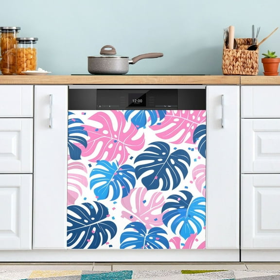 Monstera Leaves Dishwasher Magnet Cover Magnetic Fridge Door Cover Home Kitchen Decor 23"x 26"