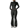 thumbnail image 4 of Afdoent Workout Sets For Women High Waisted Flare Leg Yoga Long Sleeve And Pants Workout Outfit For Fitness Solid Color Active Wear, 4 of 6