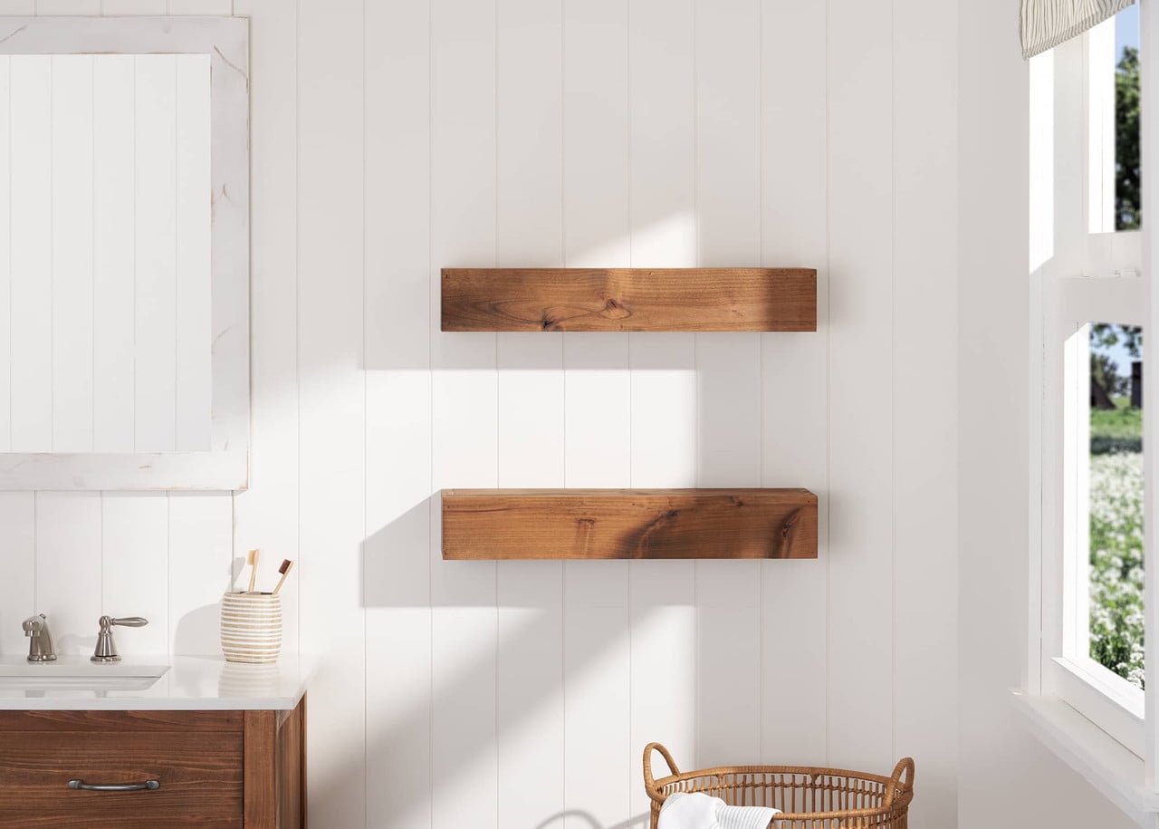 Drakestone Designs Farmhouse Floating Shelf, 24 inch - Walnut Finish (Set of 2)