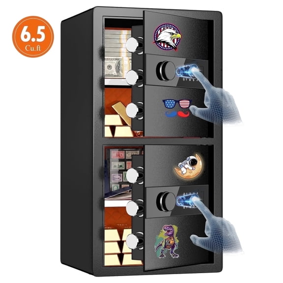 6.5 Cub Home Safe with Hidden Knob , Heavy-Duty Large Capacity Safe Box with Dual Alarm System ,Biometric Fingerprint Safe for Documents and Valuables