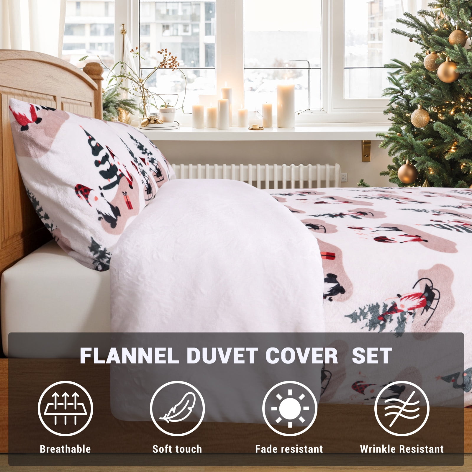 Gogreen Luxury Flannel Queen Duvet Cover Floral, Soft & Breathable 2 Pieces Queen Bedding Sets, Pattern Queen Comfy Duvet Cover, with Zipper Closure, Includes 1 x Pillowcase, 1 x Duvet Cover