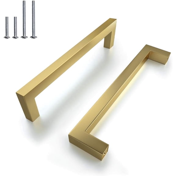 Goldentimehardware 6.3" Square Cabinet Pulls, Brushed Gold Stainless Steel, 5-Pack