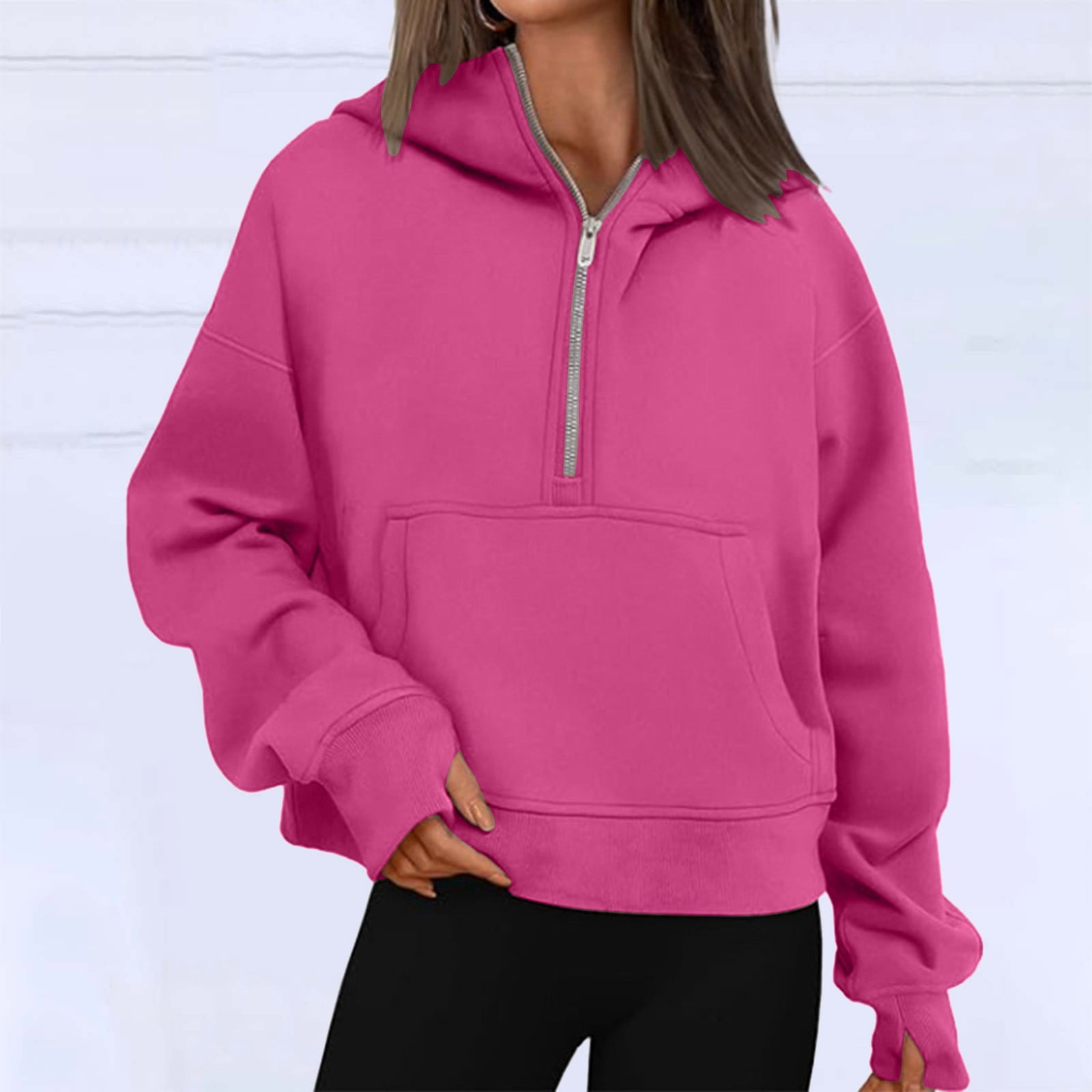 Xudanell Purple Sweatshirt for Womens Half Zip Cropped