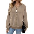 thumbnail image 2 of Women Fall Fashion Oversized Zip Up Sweatshirt Jackets Casual Long Sleeve Bombers Outerwear Winter Outfits Khaki S, 2 of 9