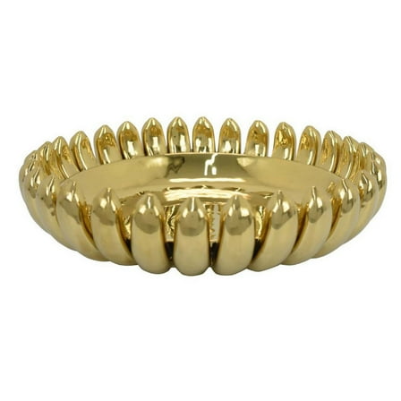 Benjara BM331403 Zoma Accent Bowl - Raised Rounded Edges - Gold Ceramic Body - 16 in.