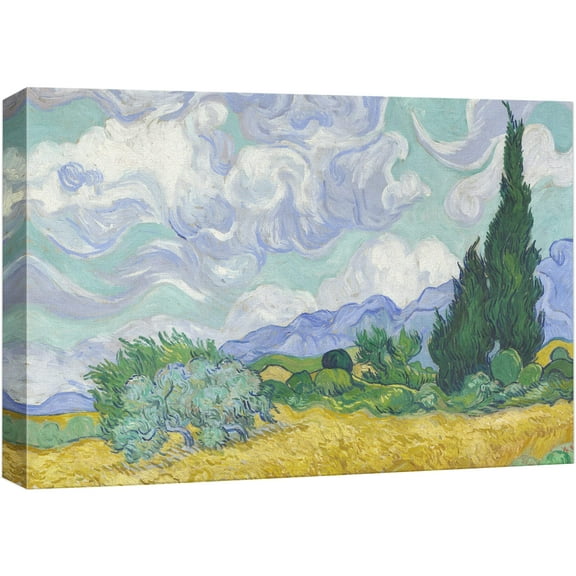 wall26 Canvas Print Wall Art Wheat Field with Cypresses by Master Artist Vincent Van Gogh Nature Wilderness Illustrations Fine Art Relax/Calm Multicolor for Living Room, Bedroom, Office - 12"x18