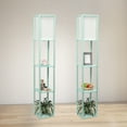 thumbnail image 3 of HomeStock Coastal Craftsman Floor Lamp with Etagere Organizer Shelf, 2 USB Ports, 1 Charging Outlet, and Linen Shade, Minor Assembly Required-Color:Aqua,Size:Set Of 2, 3 of 5