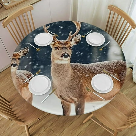 

Autua Deer Snow Trees Round Tablecloth 100% Polyester Stain-Resistant Washable for Indoor Outdoor Restaurants Weddings Parties Picnic Dining Kitchen Farmhouse 46 -50