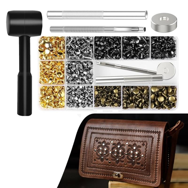 PatungKu 480 Set Leather Rivets 4 Color 3 Size with Hammer and 3 Setting Tool