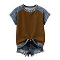 thumbnail image 7 of Denim Patchwork Women's Short Sleeve T-Shirt, Stylish Summer Loose Crewneck Pullover Casual Tee Tops, 7 of 7