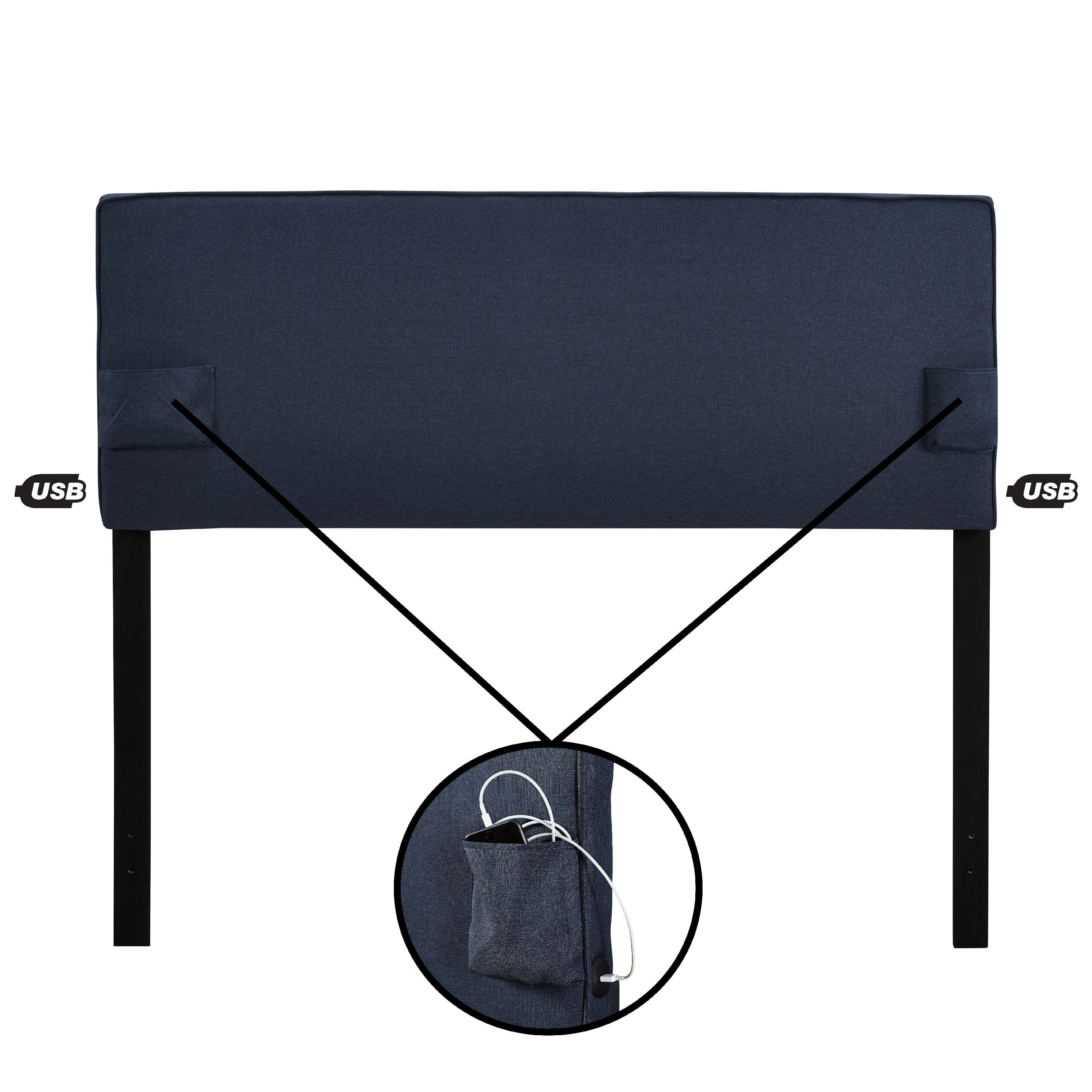 USB Panel Headboard with Storage Pockets, Full/Queen, Blue Walmart