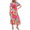 thumbnail image 3 of INSPIRAR CHIC Vestido Maxi Tropical Impreso de Manga Corta con Cuello en V y Abertura Floral L Blanco Rosa, 3 of 6