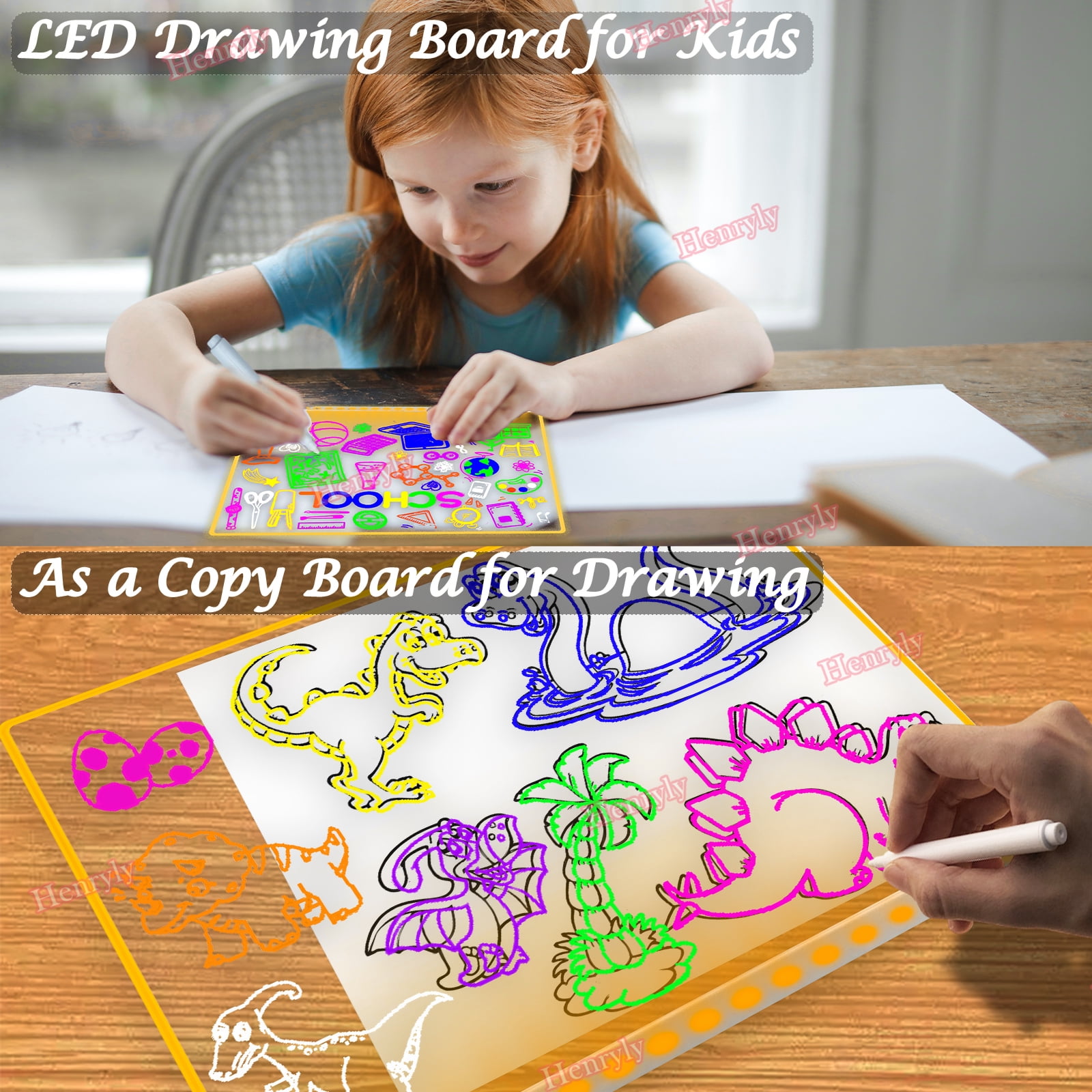 11.8*7.9 Inch Acrylic Dry Erase Board with Light- Dimmable LED Note Board with 7 Colors Pen - Glowing Acrylic Message Note Board, Light up Dry Erase Board with Stand as a Glow Memo Board
