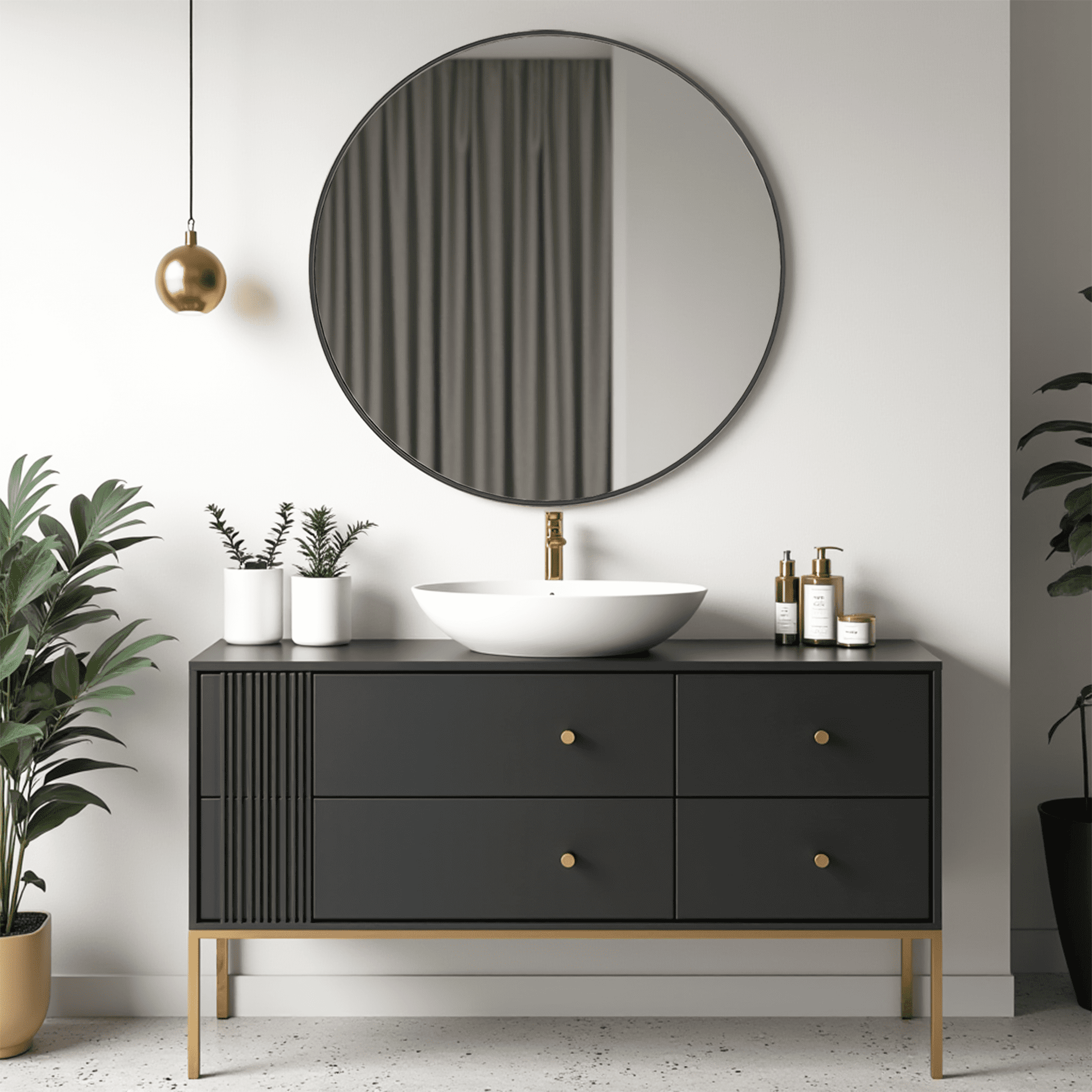 MAYEERTY 24" Round Wall Mirror - Aluminum Frame, Suitable for Vanity, Bathroom & Living Room, Black