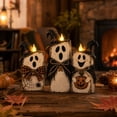 thumbnail image 3 of Voglyf Lighted Vintage Wooden Ghost Decor Set of 3 with Remote Control, Ghost Block Statues with Witch Hat LED Flameless Candles, Rustic Tabletop Ornament Spider Pumpkin Bow Decor Gift, 3 of 6