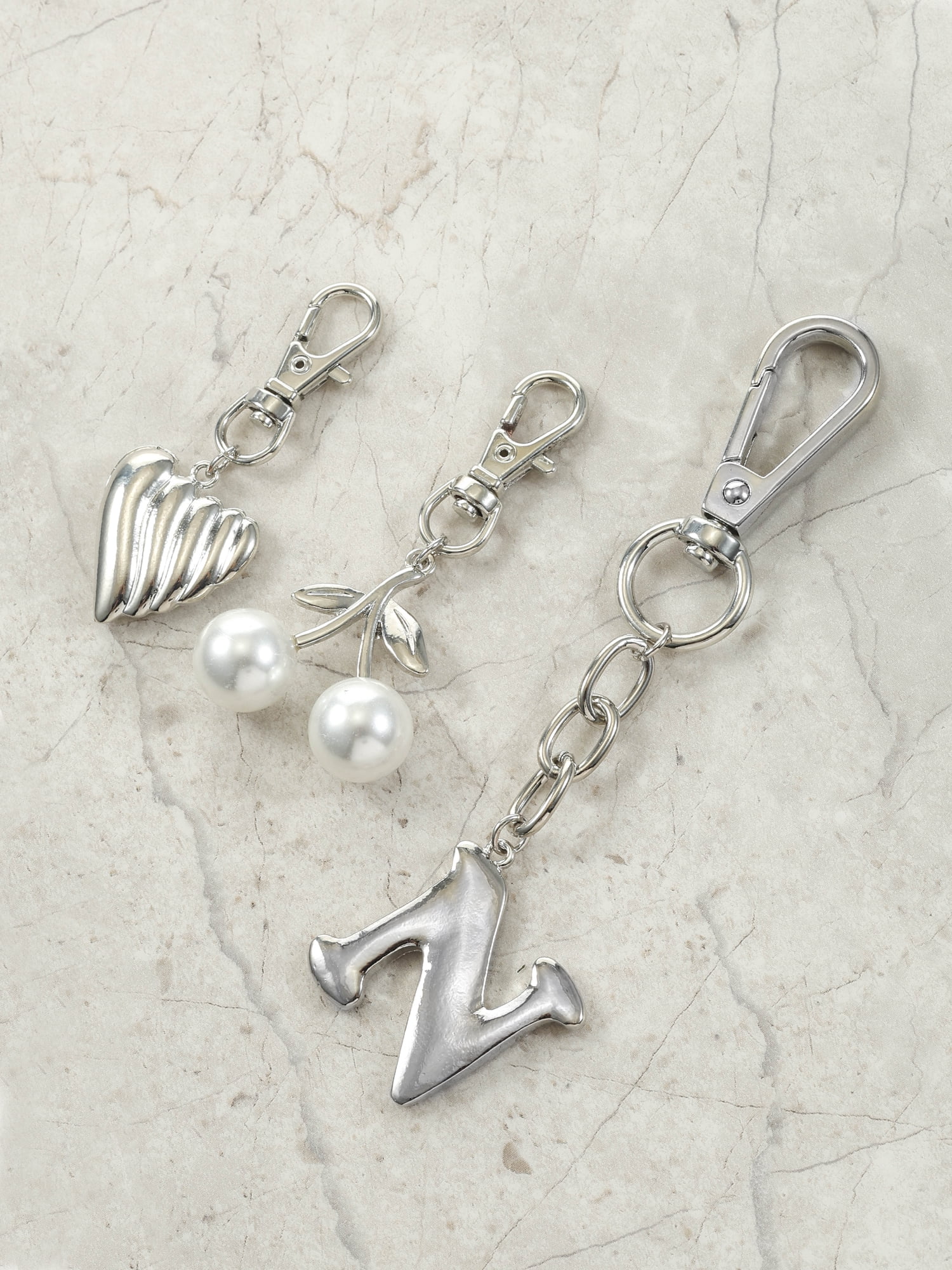 Time and Tru Silvertone Initial Letter Bag Charm Set, 3 Pieces, Letter N