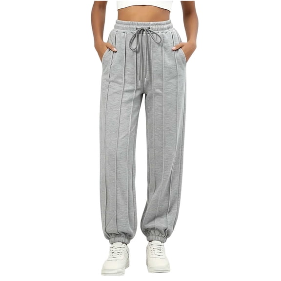 Womens Jogger Pants Elastic Waist Topstitch Design Baggy Sweatpants Casual Workout Gray S