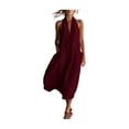 thumbnail image 2 of ClodeEU Women's Halter Neck Sleeveless Midi Dress,Casual A Line Flowy Sundress with Pockets Wine,Women's Plus S, 2 of 5