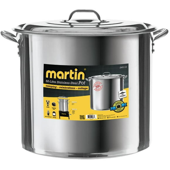 Martin Marmite en Acier Inoxydable - Grande Marmite de 46,5 Pintes (44 L) avec Couvercle; Batterie de Cuisine Robuste pour Cuisines Commerciales et Cuisson Extérieure