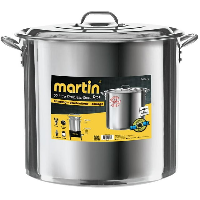 Martin Stainless Steel Stock Pot - 46.5 Quart (44L) Large Stockpot with Lid; Heavy-Duty Cookware for Commercial Kitckens and Outdoor Cooking