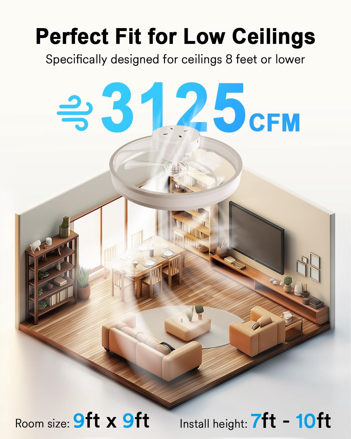Lumary 20 Inch Low Profile Smart Ceiling Fan with Light RGBAI LED Flush Mount App and Remote Control Works with Alexa Google White
