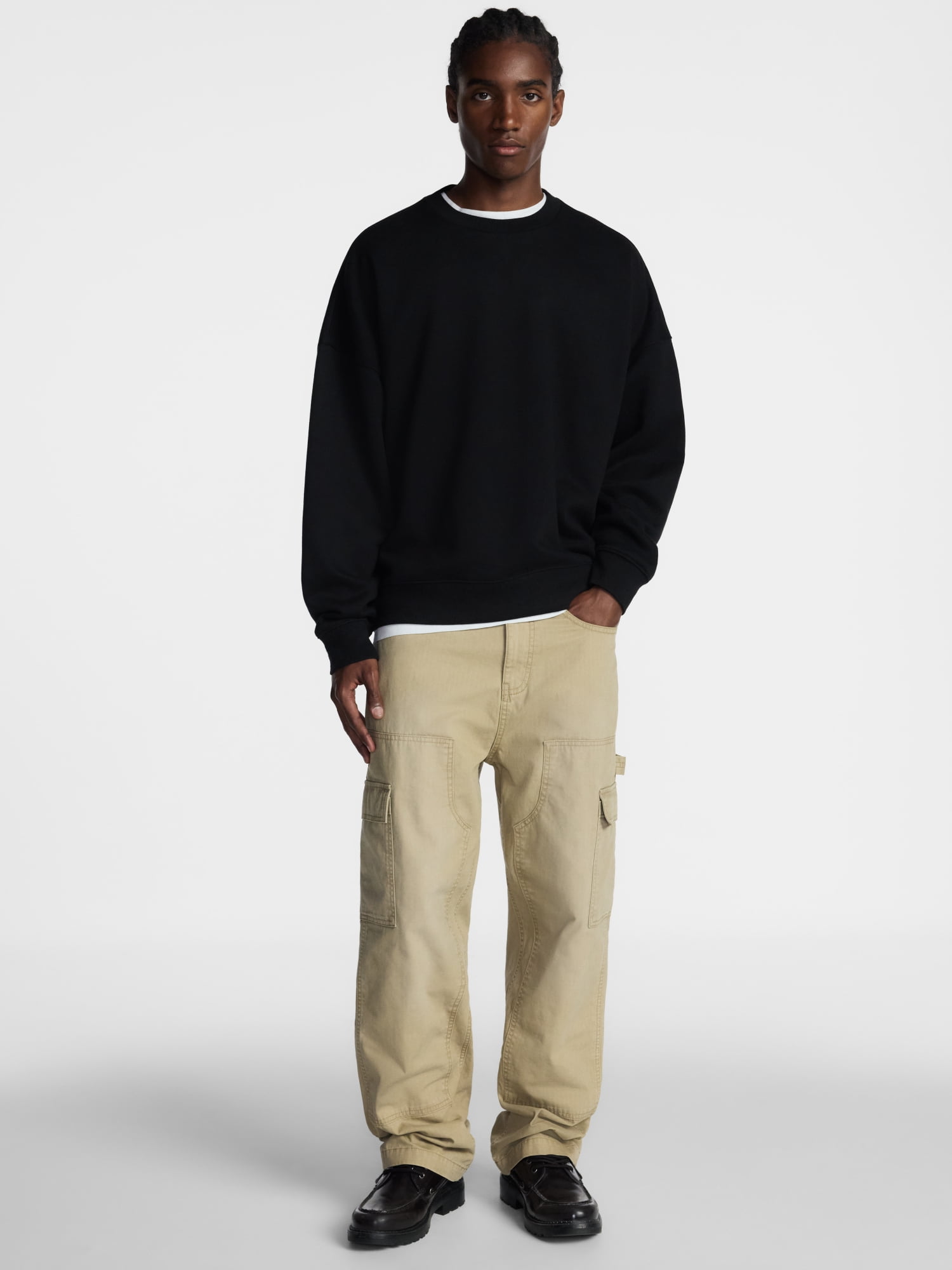 No Boundaries Crewneck Fleece Sweatshirt with Long Sleeves, Men's XS-4XLT