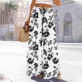 thumbnail image 2 of Qiopertar Women's Casual Printed Pants with Pockets Elastic Waist Drawstring Wide Leg Flare Trousers Loose Fit Split Hem Beach Vacation Travel, Black XL, 2 of 7