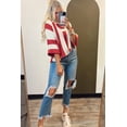 thumbnail image 3 of Women's Red Stripe Colorblock V Neck Sweater – Casual Bracelet Sleeve for Daily Wear | XL, 3 of 5