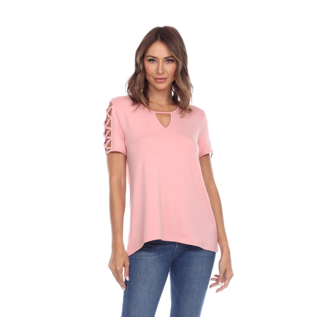 White Mark Women's Keyhole Neck Cutout Short Sleeve Top