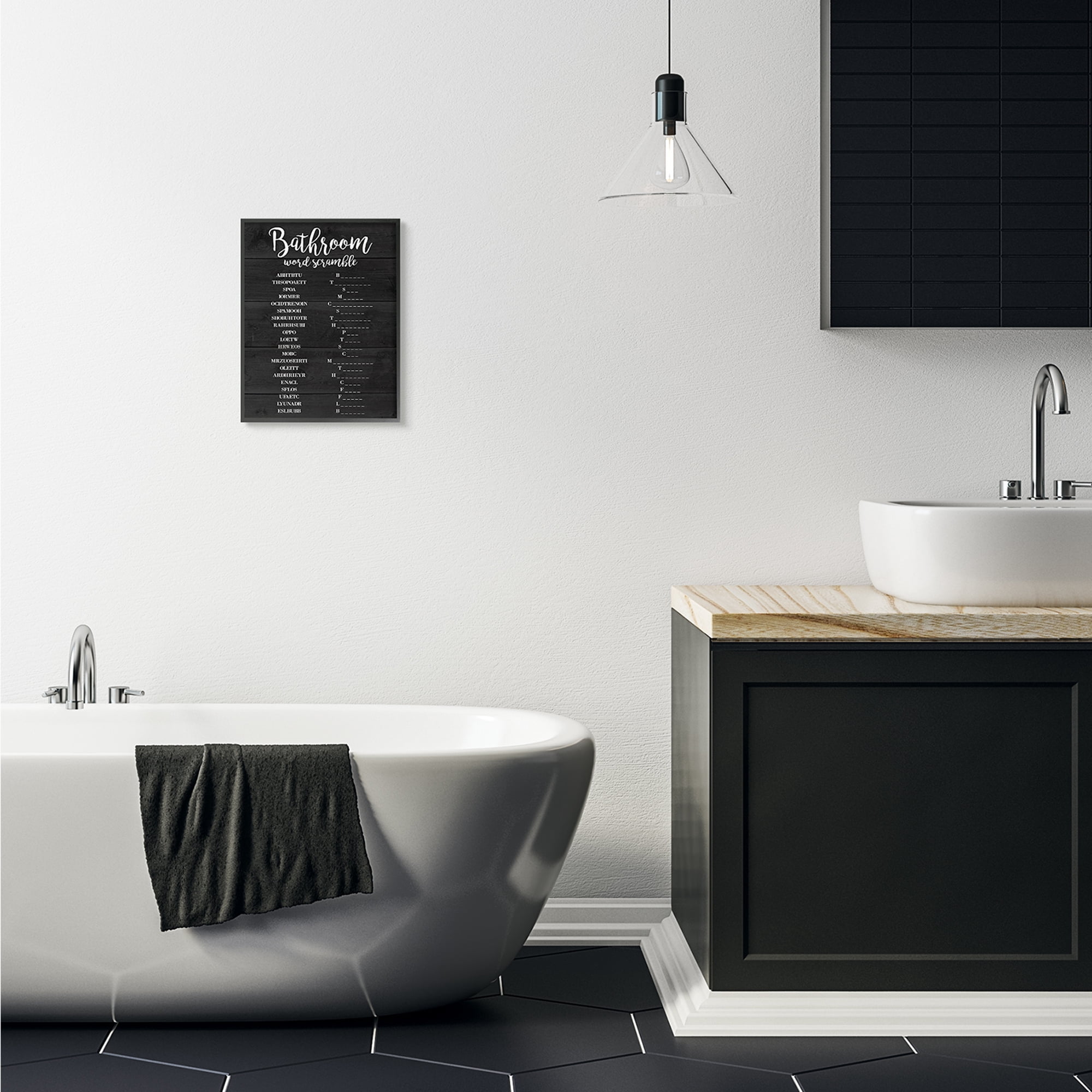 Stupell Industries Bathroom Word Scramble Black And White Word Design Framed Wall Art by Daphne Polselli