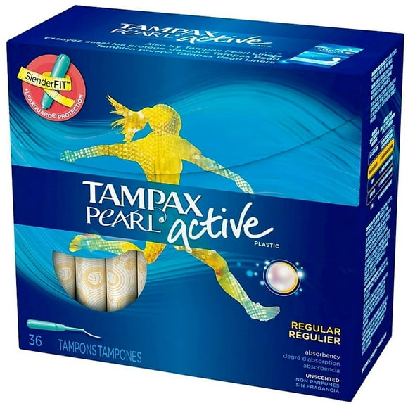 Tampax Pearl Active Plastic Unscented Tampons, Regular Absorbency 36 ea Pack of 2
