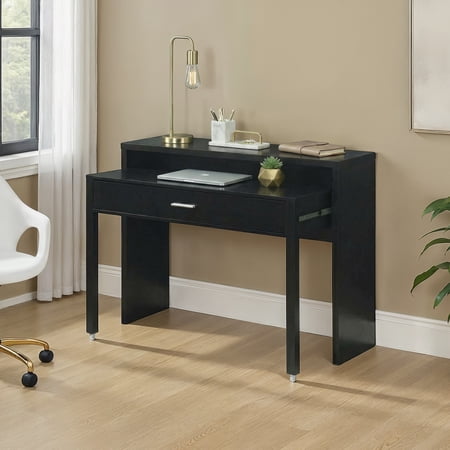 Convenience Concepts Newport JB Console/Sliding Desk with Drawer and Riser Black