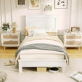 thumbnail image 4 of Costway Twin Size Bed Frame Platform Slat High Headboard Bedroom Rubber Wood Leg White, 4 of 10