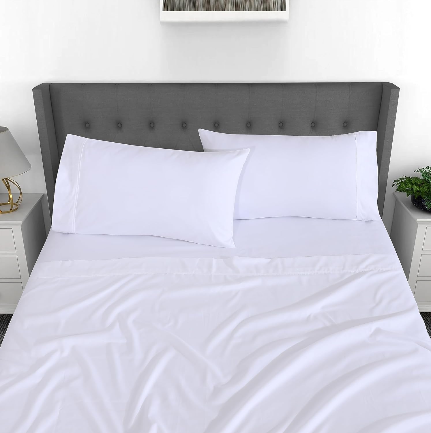 Ruvanti Queen Microfiber Sheet Set, White, 4-Piece photo 6