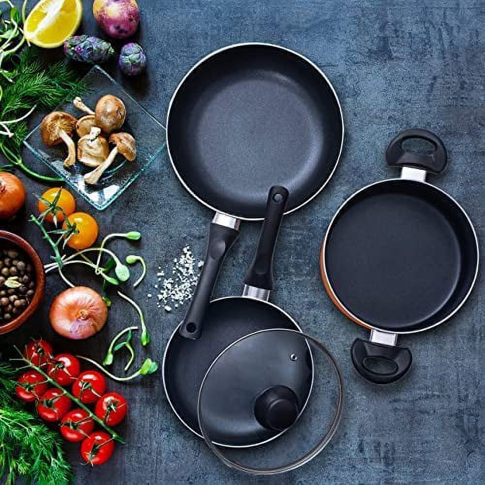 Moss & Stone 6 Piece Nonstick Cookware Set, Aluminum Pots and Pans,  Induction Cookware Pots and Pans Set with Glass Lid, Home Kitchen Ware Pots  Pan
