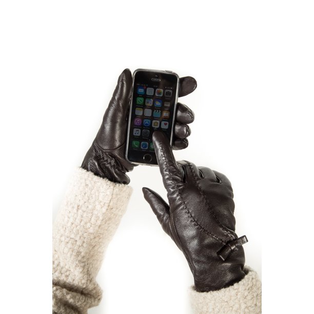Mio Marino Luxury Leather Gloves For Women, Touchscreen Cold Weather Long Sleeve Gloves Bow