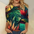 thumbnail image 2 of CYMMPU 3/4 Sleeve Blouses for Women Dressy Casual Summer Fashion Shirts Loose Fit Round Neck Tunic Tops Spring Tops Flower Printed Lightweight Basic T-Shirts Multicolor M, 2 of 5