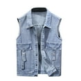 thumbnail image 2 of VBTAPA Men's Denim Vest Sleeveless Cargo Jacket Vintage Casual Jean Vest Hipster Streetwear Tops Light Blue XXXL, 2 of 7