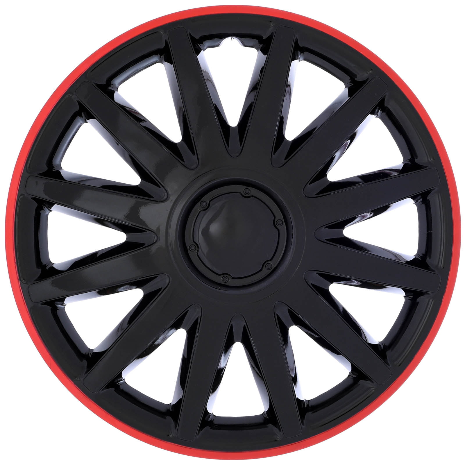 Valve caps & Sticker XtremeAuto® 14 Black With Red Wheel car Hub Trims Cover Set of 4 Complete with Ties