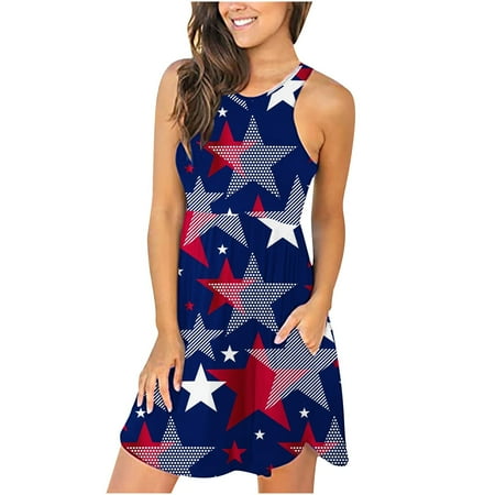

Juebong Women s Sleeveless Tank Top Dress Personality Print Round Neck Pocket Dress