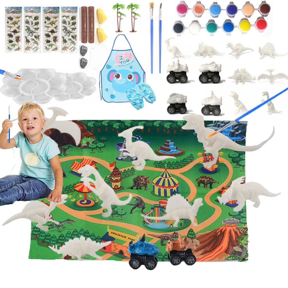 Duoupa Kids Crafts Painting Kit for Kids 3-5, 7 Dinosaur with Play Mat and Art Set,Fun Activities DIY Kids Paint Set Birthday Gifts for Kids