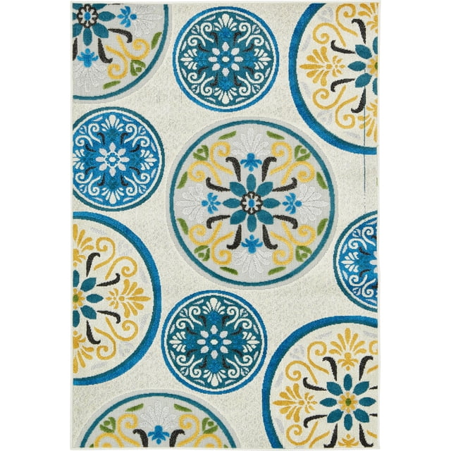 Unique Loom Moderne Collection Sculptée Tapis d'Intérieur et d'Extérieur Flatweave Transitionnel Floral, 4 x 6 Pieds, Ivoire/tache