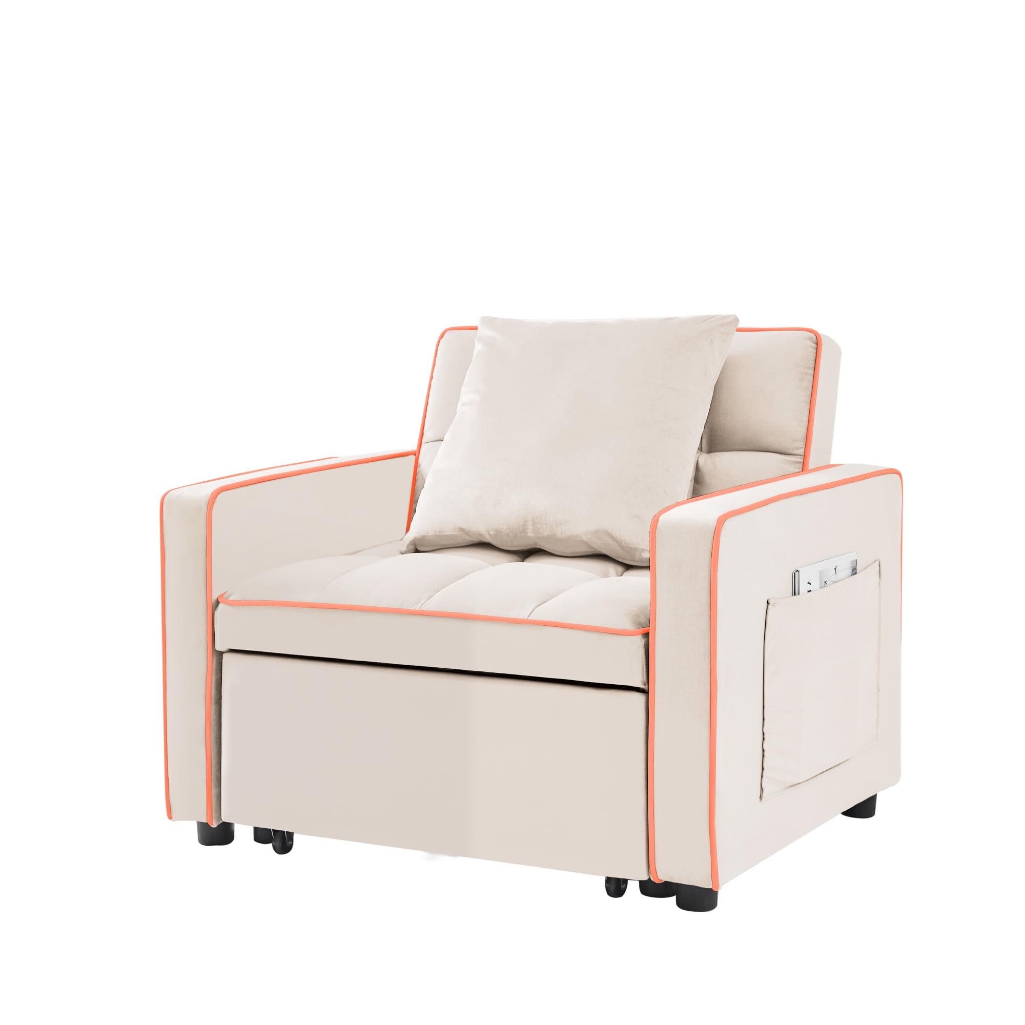 Jopath Convertible Sofa Chair Bed,3-in-1 Sleeper Sofa with Pull-Out Bed,Modern Velvet Single Sofa Chair with Reclining Backrest and Wide Armrest for Living Room Small Space,Beige
