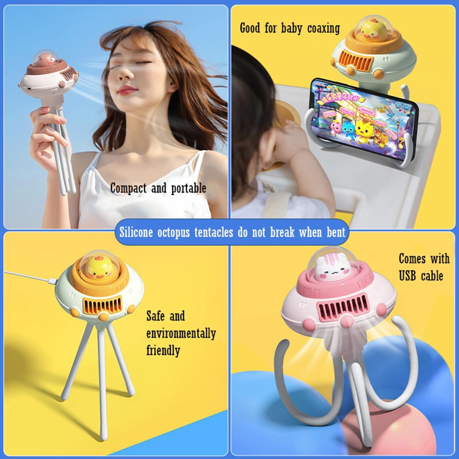 Mini Portable Stroller Fan, Baby Stroller Fan, 1200mAh Portable Fan, 3 Speeds USB Battery Operated Handheld Desk Fan, Flexible Tripod Clip On Fan for Car Seat Crib Travel(E)