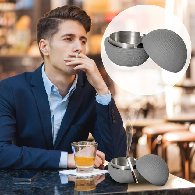 EGNMCR Tools&Home Improvement Modern Covered Ashtray With Stainless Steel Lining In Black White Gray a Ashtray