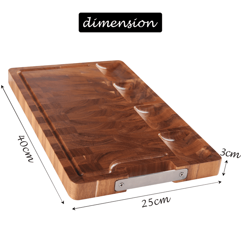 Rush To Sky Large Thick Acacia Wood Cutting Board for Kitchen, With 4 Built- in Compartments and Juice Grooves, Chopping Board with Handle, BPA Free 