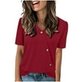 thumbnail image 1 of Tops de Color Sólido para las Mujeres, Botón de Cuello en V de Manga Corta, Top de Moda Casual para las Mujeres, 1 of 9