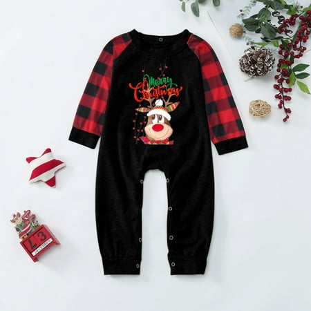 

ERTUTUYI Christmas Pjs Deer Plaid Print Long Sleeve T Shirt Top And Pants Xmas Holiday Family Matching Pajamas Outfit Black 3M